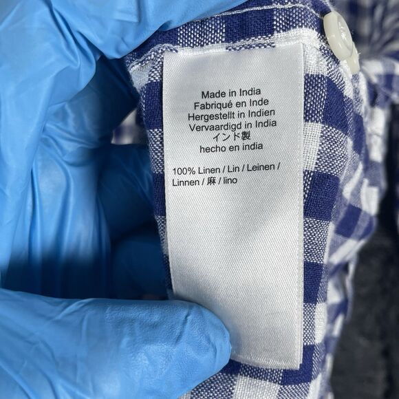 J. Crew Irish Linen Shirt Men’s Large Slim Fit Blue Plaid Preppy Baird McNutt - Picture 4 of 7